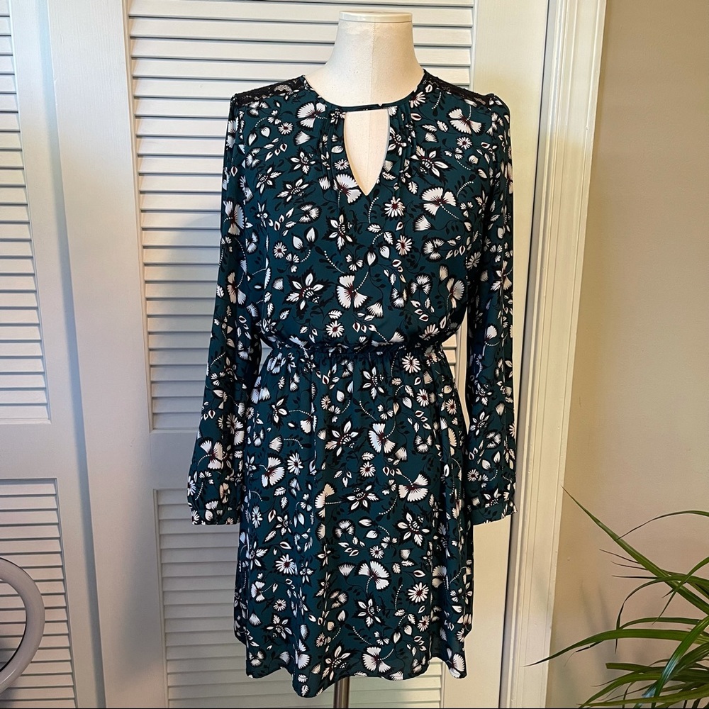 Express Teal Floral Long Sleeve Blouson Dress